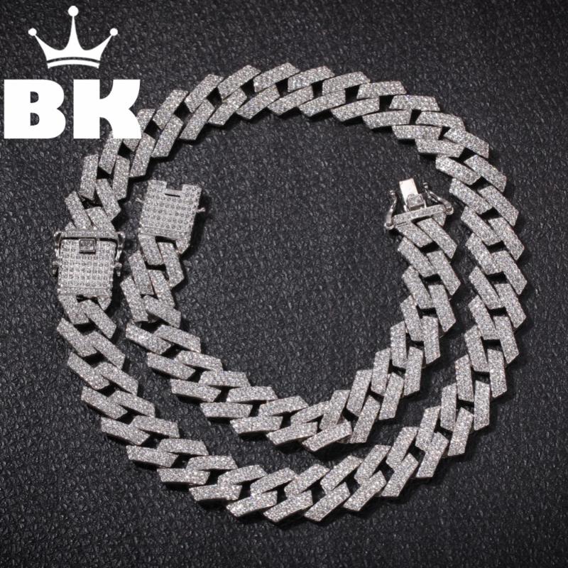 

New Color 20mm Prong Cuban Link Chains Necklace Fashion Hiphop Jewelry 3 Row Rhinestones Iced Out Necklaces For Men