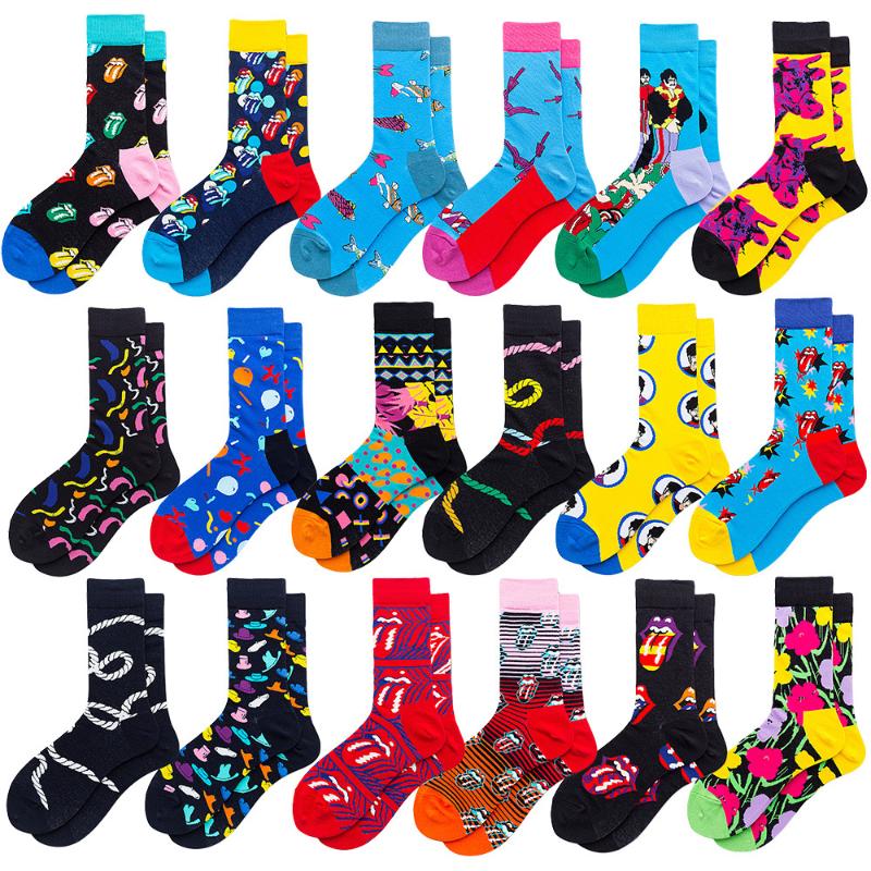 

Colour Crew Cotton Happy Socks Men Women British Style Casual Harajuku Designer Brand Fashion Novelty Art For Couple Fun