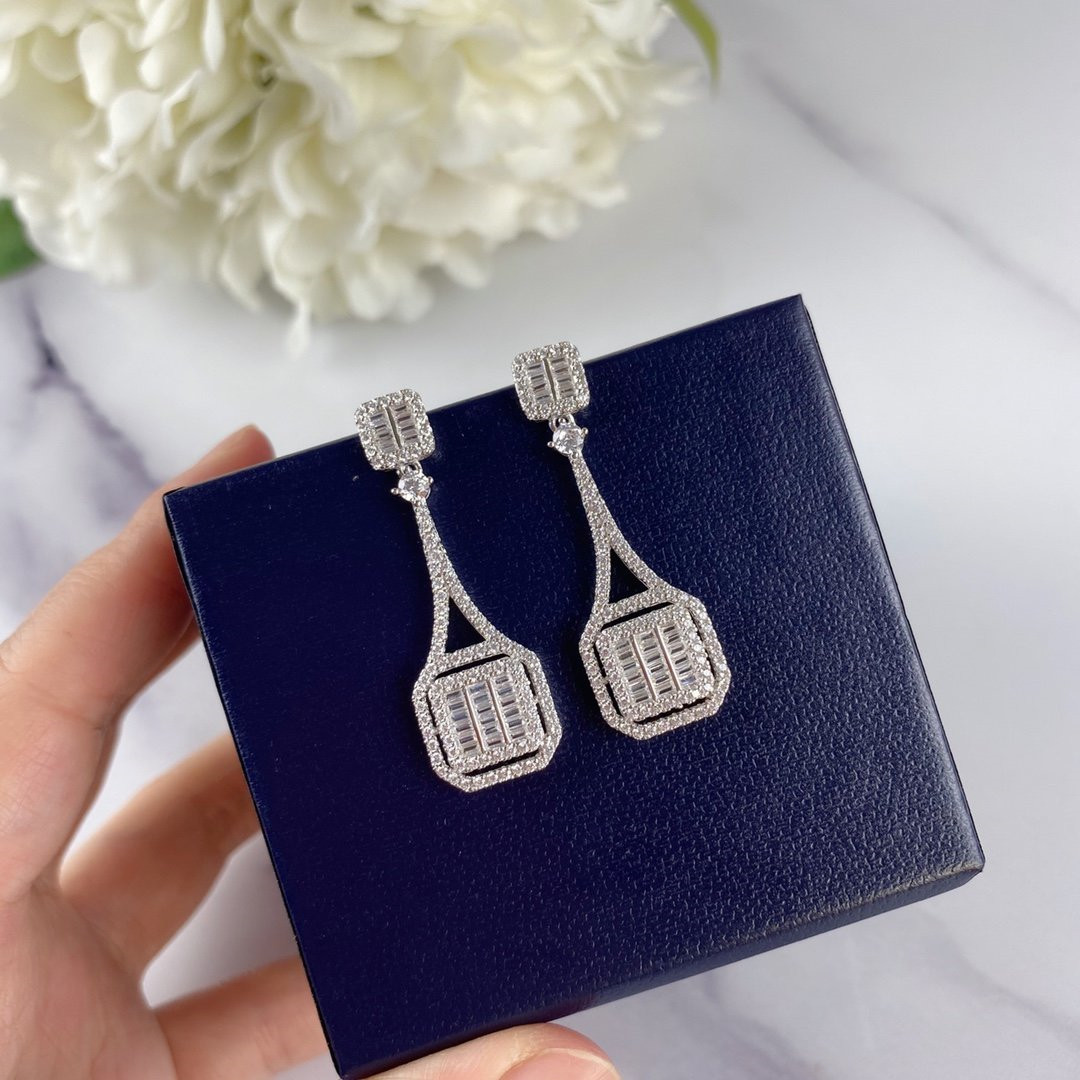 

Square Dangle Earrings with Diamond 925 Sterling Silver Earrings Lady Evening Party Earrings 3A Diamond Jewelry