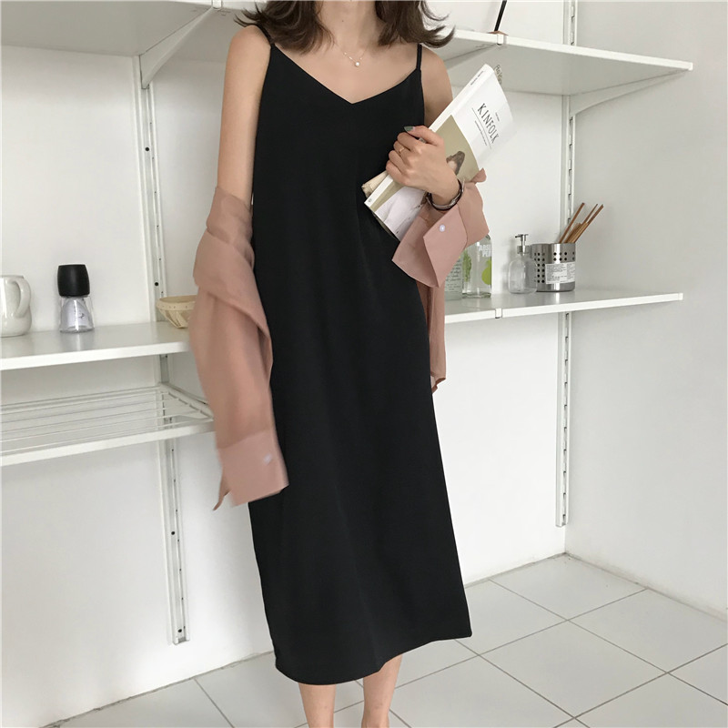

2020 Sexy Women Maxi Dress Loose Sleeveless Dresses V-neck Sling Long Black Party Dress drop shipping, Random color