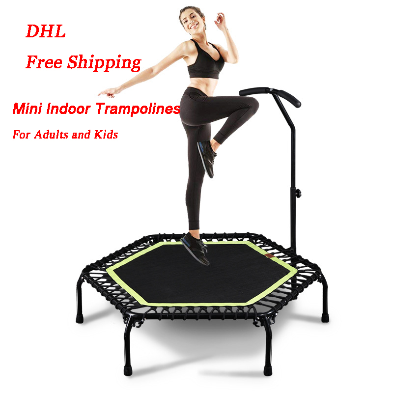 

Indoor Home Fitness Trampolines Trampoline With Adjustable Handle Bar Safety for Kids Adults Exercise Trampolines High Quality
