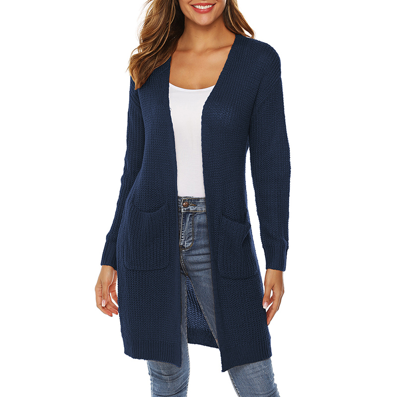 

Knit Long Coat Long Sleeves Thin Solid Color Cardigan Sweater Jacket Loose Pocket Knit Cardigan 3Colors, White