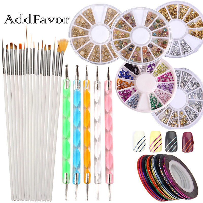 

Addfavor Nail Art Tools Set Manicure Beauty Kit 10pcs Nail Rhinestones Rolls Dotting Pen 3D Glitter Nails Crystal Decoration