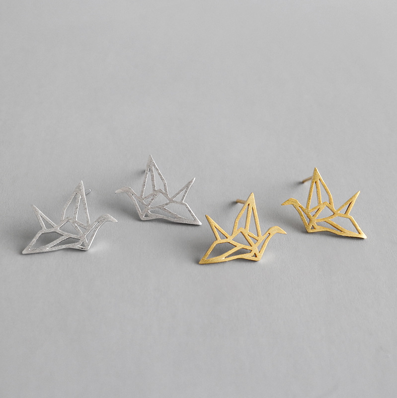 

11.5MM*14MM 1PAIR 100% Authentic 925 Sterling silver Golds /WHITE origami PAPER /Stud earrings FINE jEWELRY TLE620
