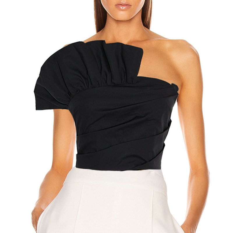 

Women Cropped Off Shoulder Blouse Ruffles Backless Sexy High Street Tops Shirt 2020, Black