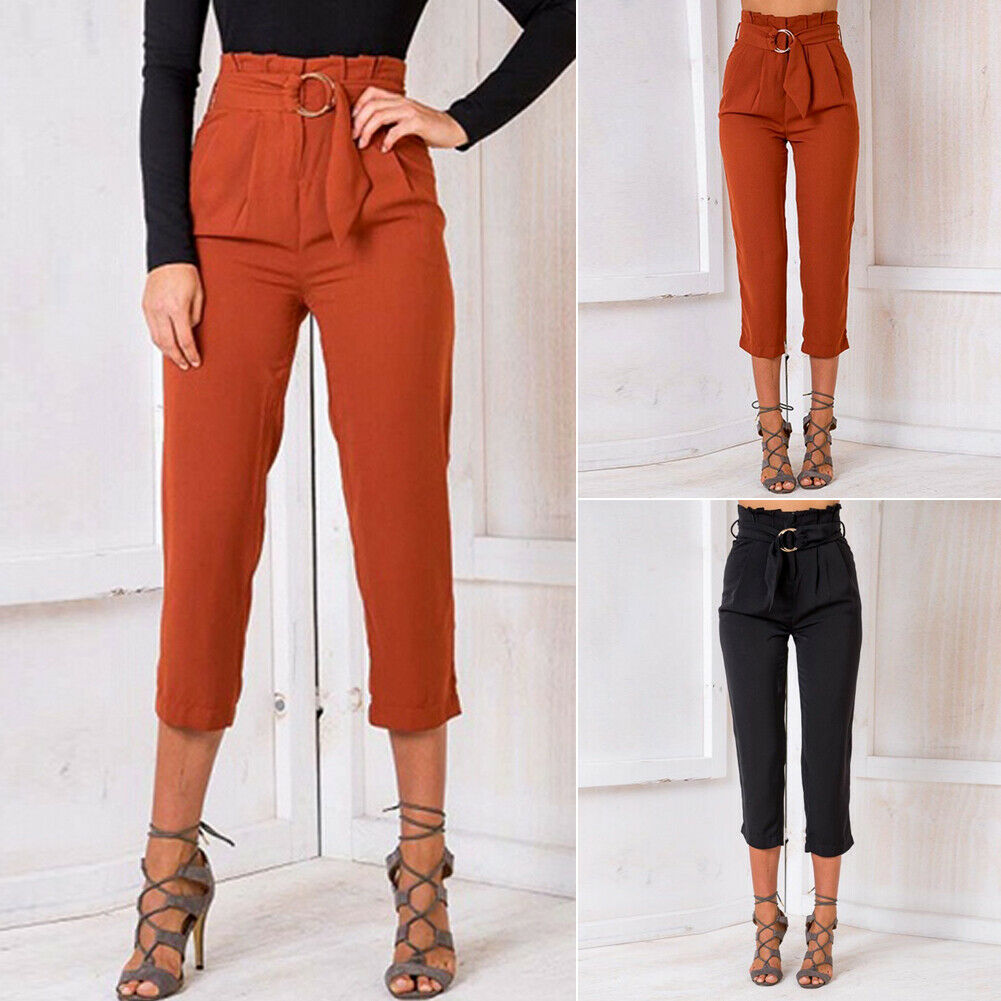 

Women Palazzo Flared Wide Leg Pants High Waist OL Ladies Casual Long Trousers, Black