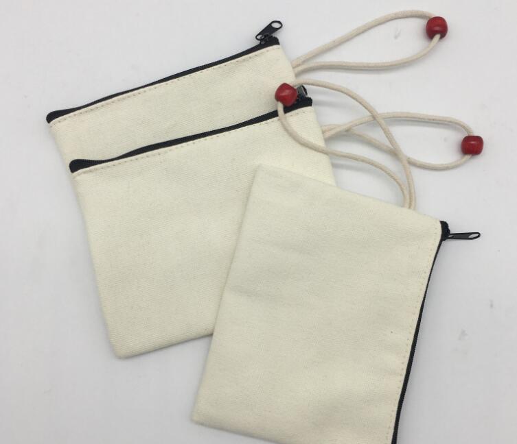 

10pcs Coin Purses Women Blank Pure Cotton Canvas Zipper Wallet With bead, Beige