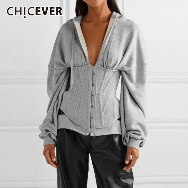 

Casual Tunic Irregular Sweatshirts Female V Neck Long Sleeve High Waist Slim Women' Hoodies Fashion 2020 Clothing, Gray