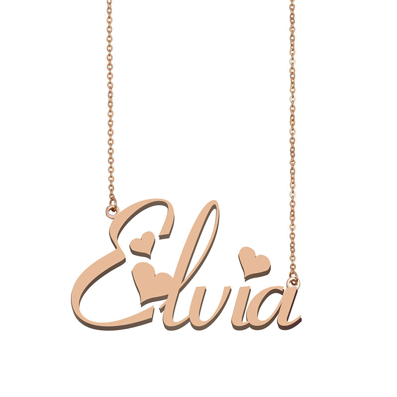 Elvia Name Necklace Pendant for Women Girls Birthday Gift Custom Nameplate Kids Best Friends Jewelry 18k Gold Plated Stainless Steel-image-530789679