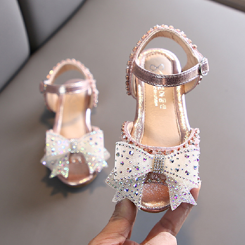 

kids Sandals For Teenage Girls Big Girl Beach Shoes Rhinestone Bling With Bow-knot Sweet Princess Cute Soft Children Sandals, Pink