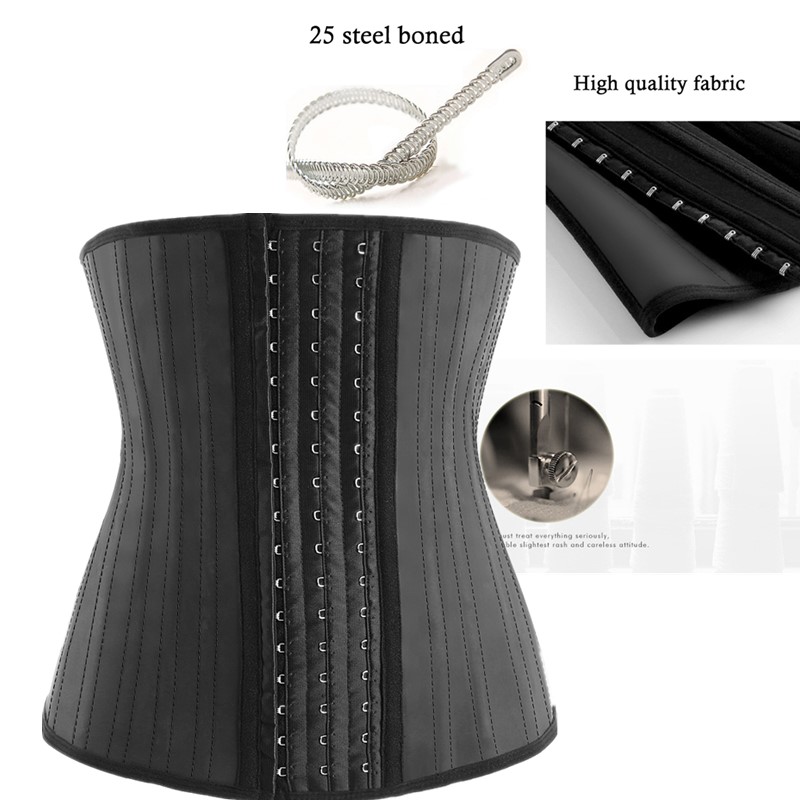 

25 Steel Boned Underbust Latex Waist Shaper Corset Women Postpartum Recovery Waist Control Body Cincher Slimming Plus Size S-3XL Drop Ship, Black