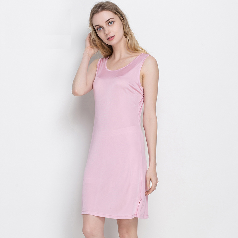 

Summer Women 100% Real Silk Knitted Robes O-Neck Sleeveless Nightgowns Comfortable Breathable Female Robes 1041, Beige