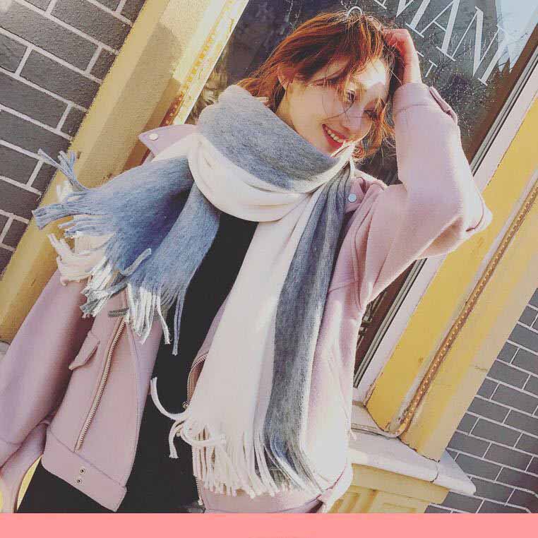 

Scarf autumn and winter two-color mosaic men and women imitation cashmere tassels warm color collar scarf