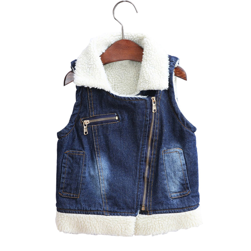

children warm vest kids cotton-padded thicken waistcoat kids outwears vest boy&girl Denim jackets baby clothes children clothing, Blue
