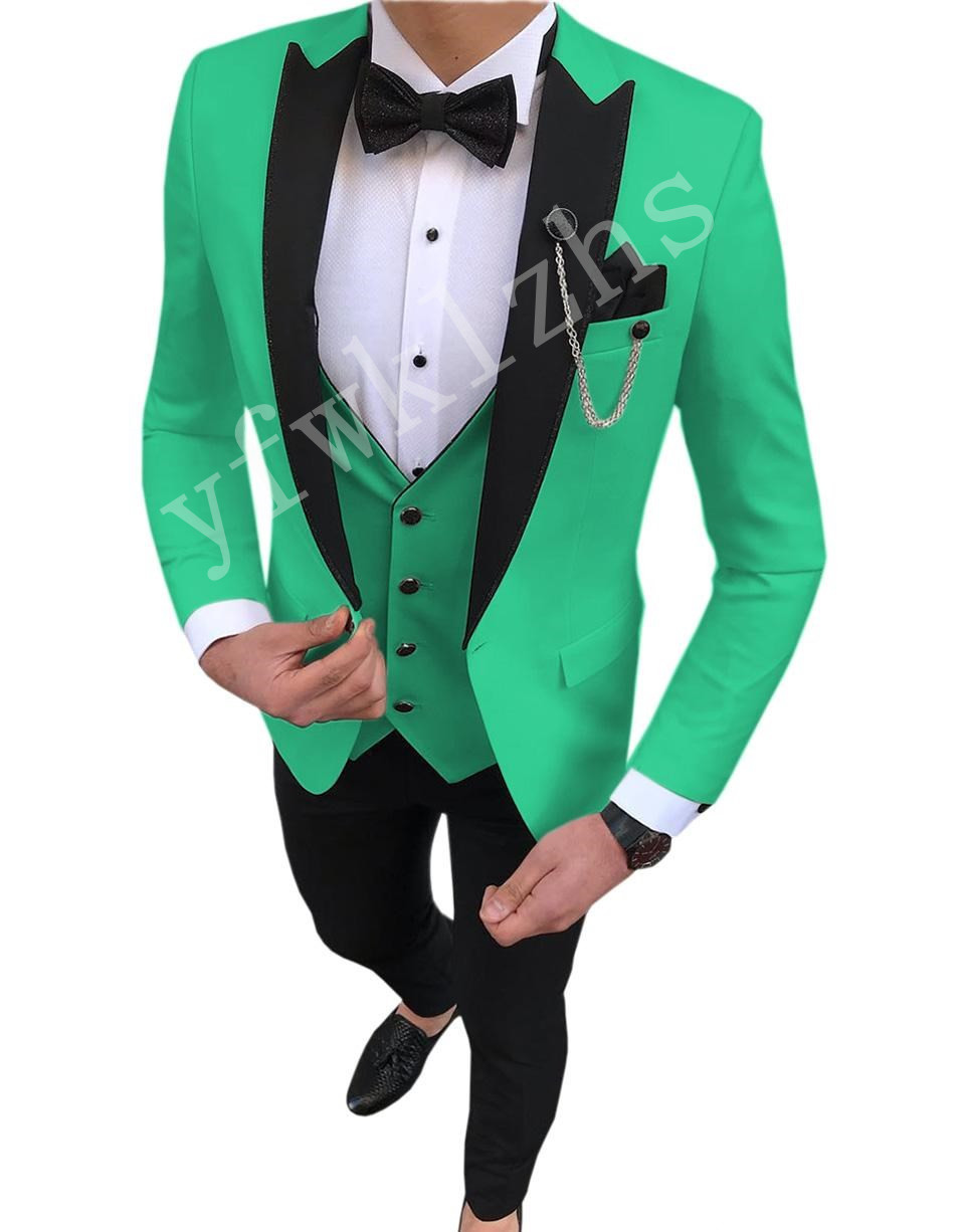 

Handsome Groomsmen Peak Lapel Groom Tuxedos Mens Wedding Dress Man Jacket Blazer Prom Dinner 3 Piece Suit(Jacket+Pants+Tie+Vest) B394, Same as image