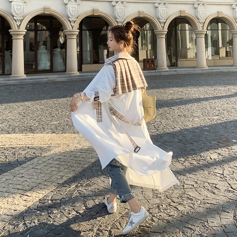 

Women Trench Coat Splice Plaid Loose Casual Bandage Overcoat Female Fashion Korean Plus Size Windbreaker Cloak Spring Autumn, Red