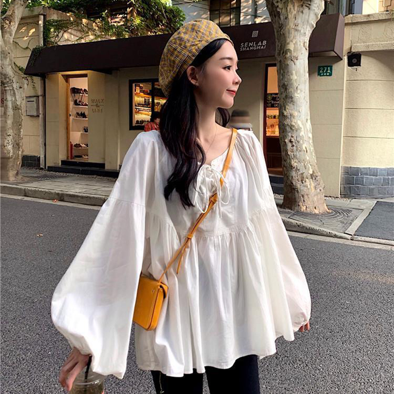 

Plus Size Blouses Women Long Sleeve Loose Casual Shirts New 2020 Fashion Korean Preppy Style Ladies Elegant Tops Shirt P672, Black