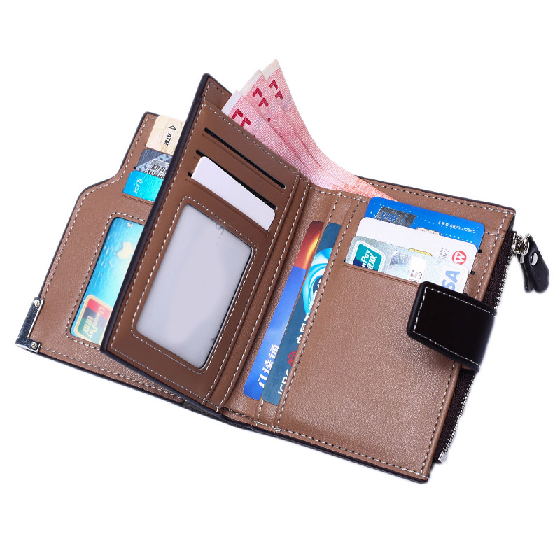 

New right angle casual fashion men's wallet Short paragraph multi-function card package quality Zipper buckle wallet, Black