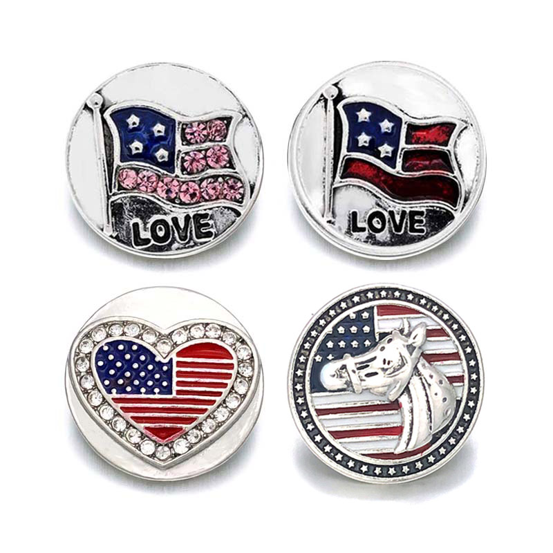 

New US Flag 016 Crystal 3D 18mm Metal Snap Button For Bracelet Necklace Interchangeable Jewelry Women Accessorie Findings