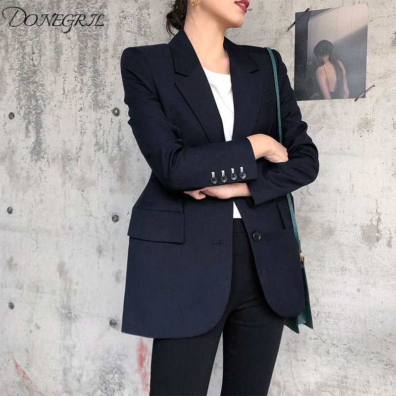 

Navy Women Blazers And Jackets 2019 New Spring Autumn Fashion Single Button Blazer Femenino Ladies Suit Blazer Female, Gray