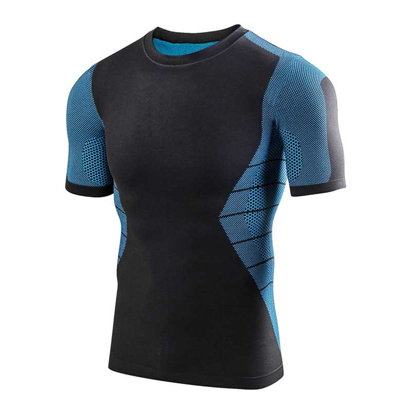 

Men Quick Dry Short Sleeve Workout GYM Fitness Tops Tee Men's Sport Running Yoga Compression Skiing Exercise Muslce T Shirt MA58, Blue