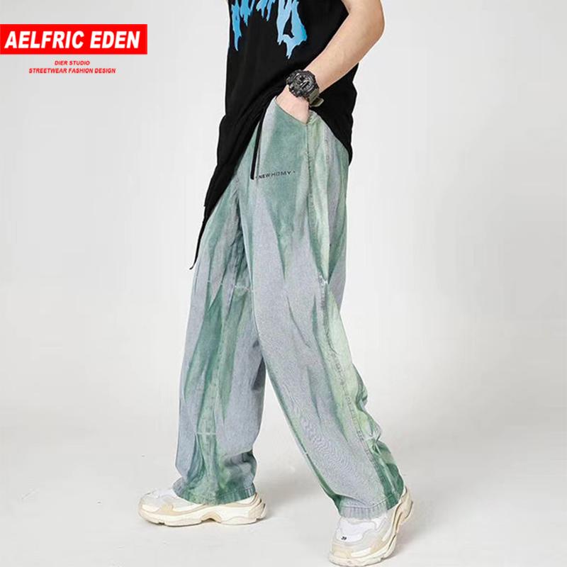 

Aelfric Eden Baggy Denim Pants 2020 Tie Dye Fashion Loose Pants Hip Hop Harajuku Streetwear Casual Joggers Mens Harem Trousers, Green