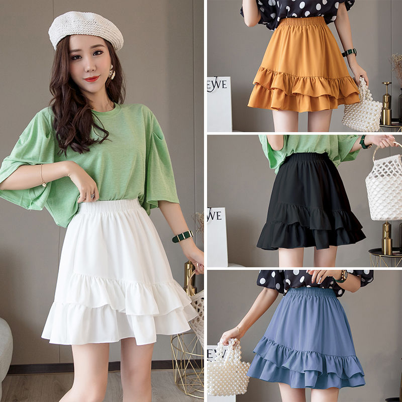 

Women New Fashion 2020 Summer Elasticity Waist Mini Skirt Ladies Casual Cake Skirts Femme Solid Color Pleated A-Line Skirts W04, Yellow