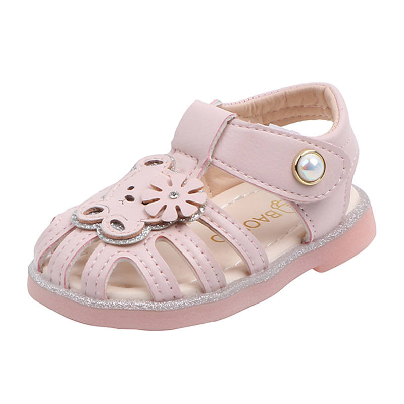 

COZULMA Baby Girls Closed Toe Cut-Outs Cute Bear Beach Sandals Shoes Children Kids Pearl Soft Sole Sandals Size 15-19, White