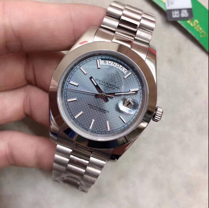 

U1 Factory watch men automatic DAY DATE Big face Mechanics men's watches Sapphire original 18K Stainless steel clasp wristwatch, Slivery;brown