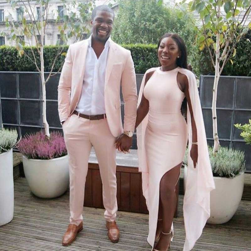 

2020Couple Fashion Men Suits for Wedding Pink Man Blazer Groom Tuxedo 2 Piece Coat Pants Slim Fit Terno Masculino Costume, Khaki