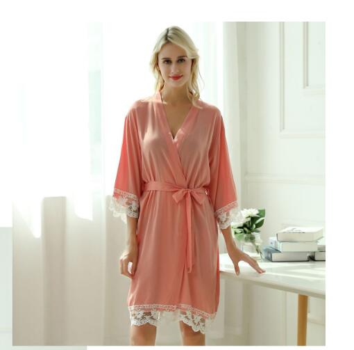 

Cotton Robe Lace Robe bride Kimono Bridesmaid Robes Bridal Party women pajamas sleepwear A300A, Black