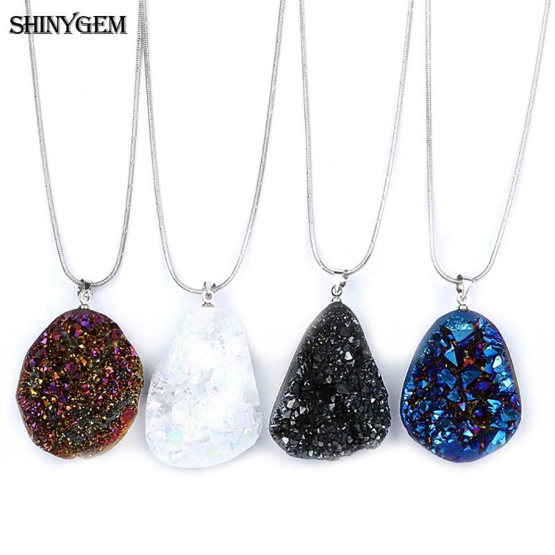 

ShinyGem DIY Irregular Opal Pendant Necklace Big Mineral Crystal Druzy Necklace 8 Color Chakra Natural Stone Necklaces For Women