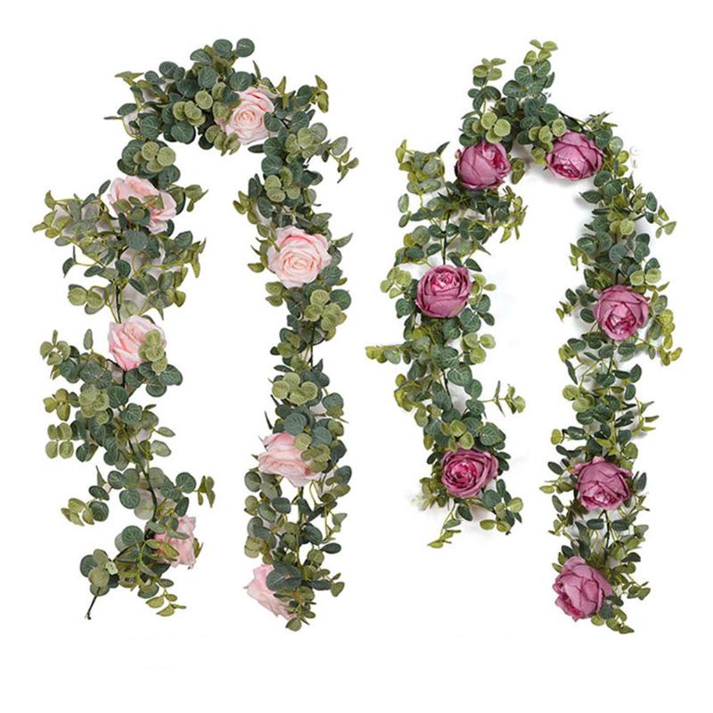 

Artificial Rose Vine Hanging Silk Flowers For Wall Decoration Rattan Fake Plants Leaves Garland Romantic Wedding Home Decoration, As shown