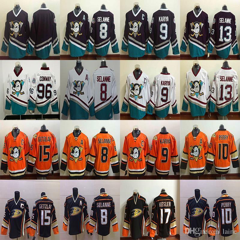 

Anaheim Ducks jersey 8 Teemu Selanne 9 Paul Kariya 15 Ryan Getzlaf Ryan Kesler 36 John Gibson 96 Charlie Conway Corey Perry hockey Jerseys, Black;red