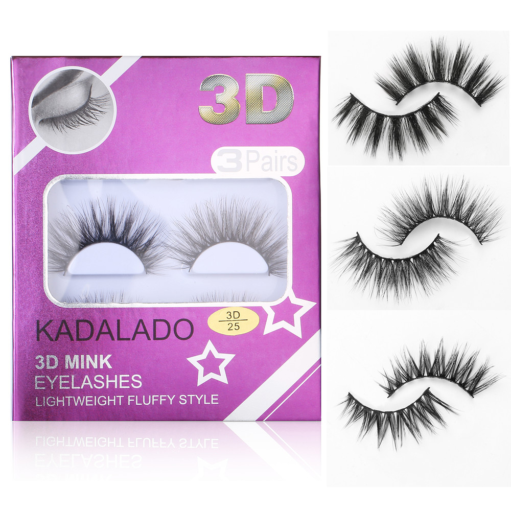 

KADALADO 3 pcs/Box 3D Mink False Eyelashes Natural Fake Lashes Handmade Long Makeup Lashes Extension Eyelash Mink Eyelashes