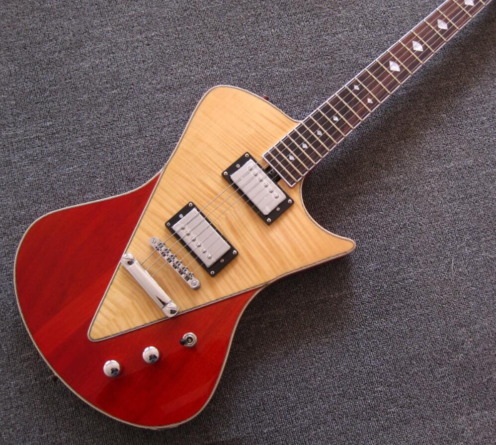 

Promotion! Ernie Ball Armada Natural Trans Red Flame Electric Guitar V-shaped bookmatched Maple top, HH Humbucking Pickups