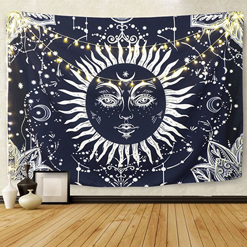 

White Black Sun Moon Mandala Tapestry Wall Hanging Celestial Wall Tapestry Hippie Wall Carpets Dorm Decor Psychedelic Tapestry T200628