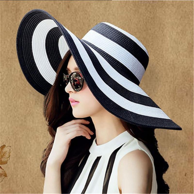 black and white striped floppy hat