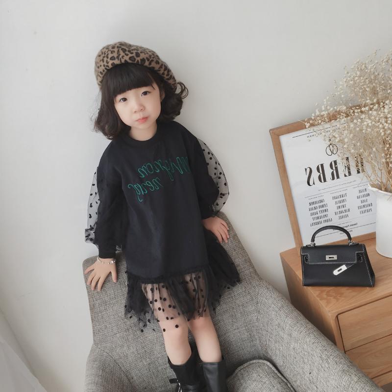 

2 3 4 5 6 Years Toddler Girl Dress Casual Letter Printing Lantern Sleeve Kids Dresses for Girls Kids Clothing 2020 Spring Autumn, Black