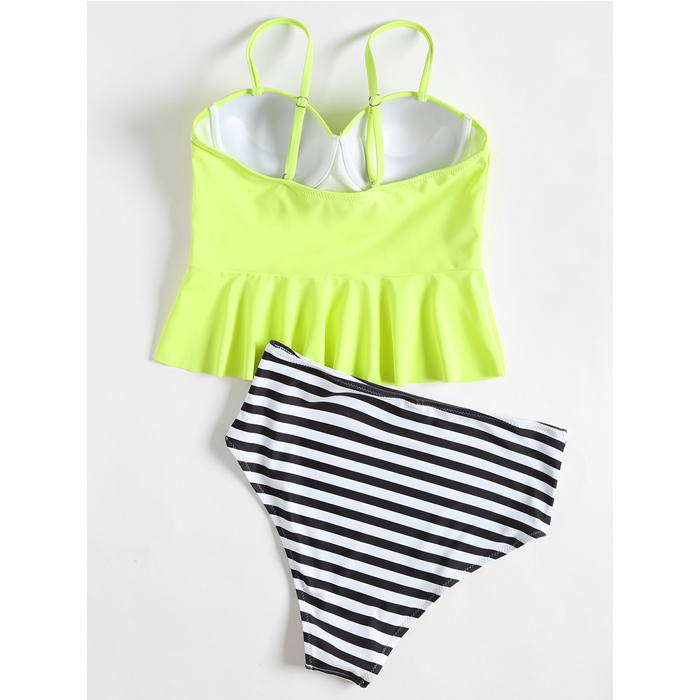 pink peplum and striped bikini