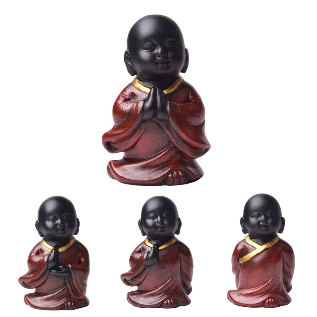 

4pcs little monk standing statue sculpture chinese resin buddha figurine