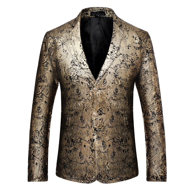 

Luxury Gold Paisley Print Nightclub Blazer Men 2020 Brand New Slim Fit Suit Jacket Male Party Wedding Prom Stage Costume Homme, Tyrant gold