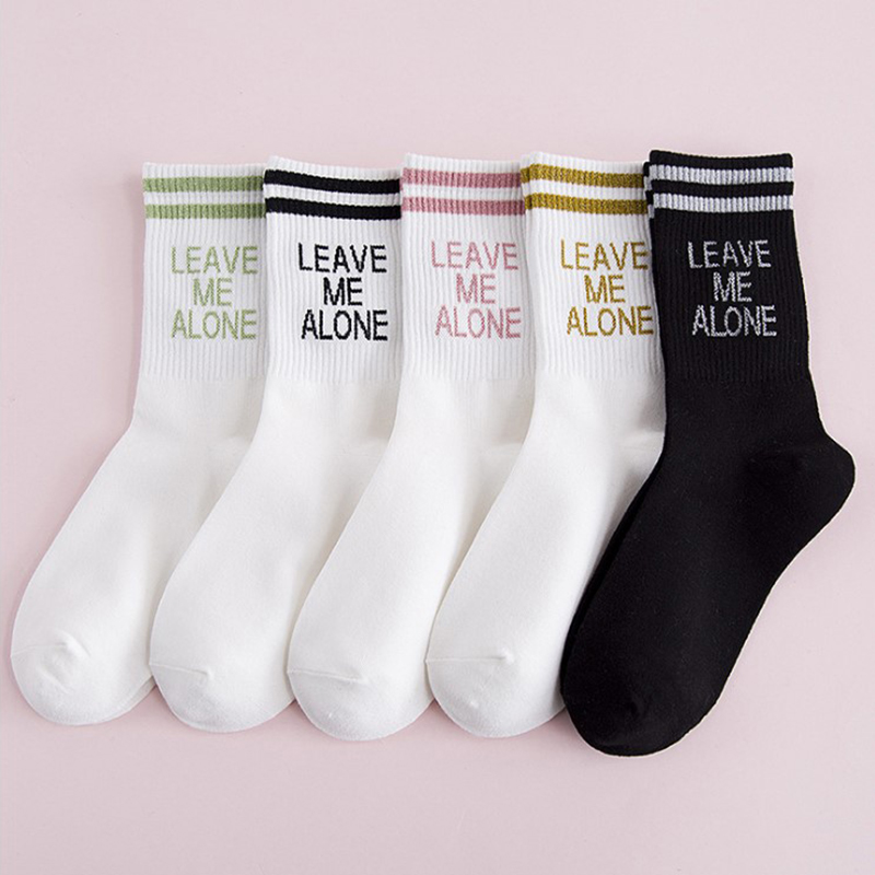 

1Pair Women Spring Summer Autumn Tube Socks Cotton Thick Girl Socks Letter Pattern Breathable Cute Designer Retro Sock, White ginger color