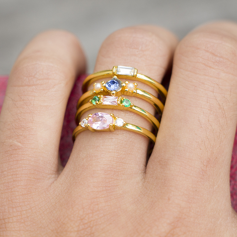 

4pcs/Set Fashion Women 18k Gold Plated Center Colorful Stone Zircon Finger Rings charms Jewelry Enagement Gift US Size 5-10