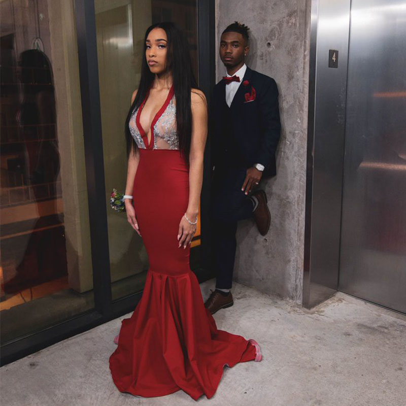 

Deep V Neck Sexy Prom Dresses Gowns Red Spandex Sheath Black Girls Graduation Party Gowns Long Shiny Beaded Evening Gowns, Brown