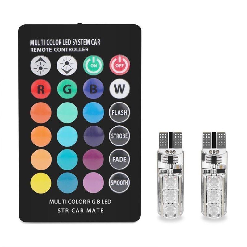 

T10 6smd RGB Strobe Led Remote Control DC 12V W5W Universal Silicone Easy Install Car Light Bulb