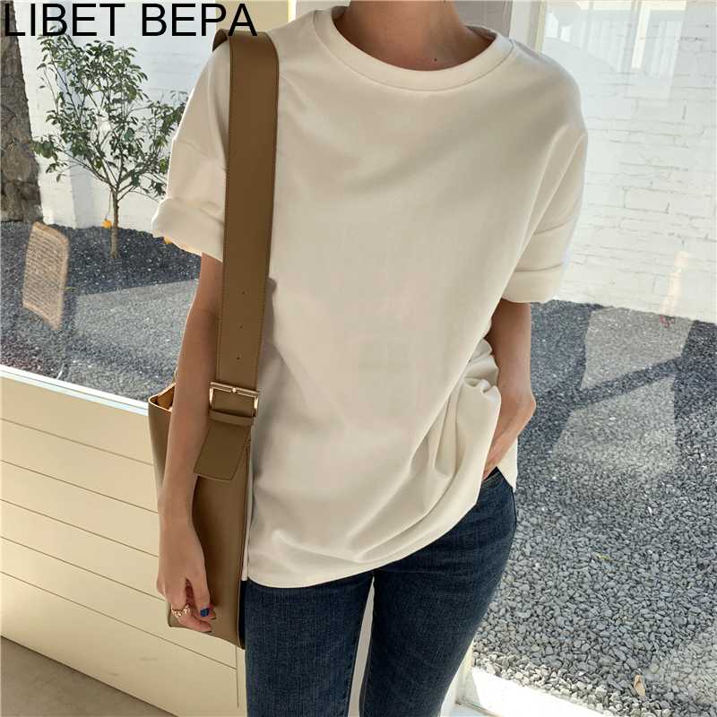 

New 2020 Spring Summer Women's Bottoming Solid Multi Colors Loose Basic Casual Fashionable Wild T-shirt Minimalist Tops T6789, Black