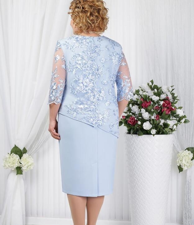 

Dress Suits Women Fake Two Piece Elegant Mother of The Bride Lace Dresses Big Plus Size 5XL Formal Wedding Guest Robe Wear 2020, Blue