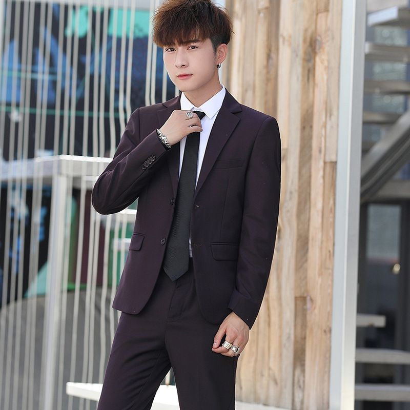 

New suit men's suit 2 sets of slim business Korean casual men's 2020, Black