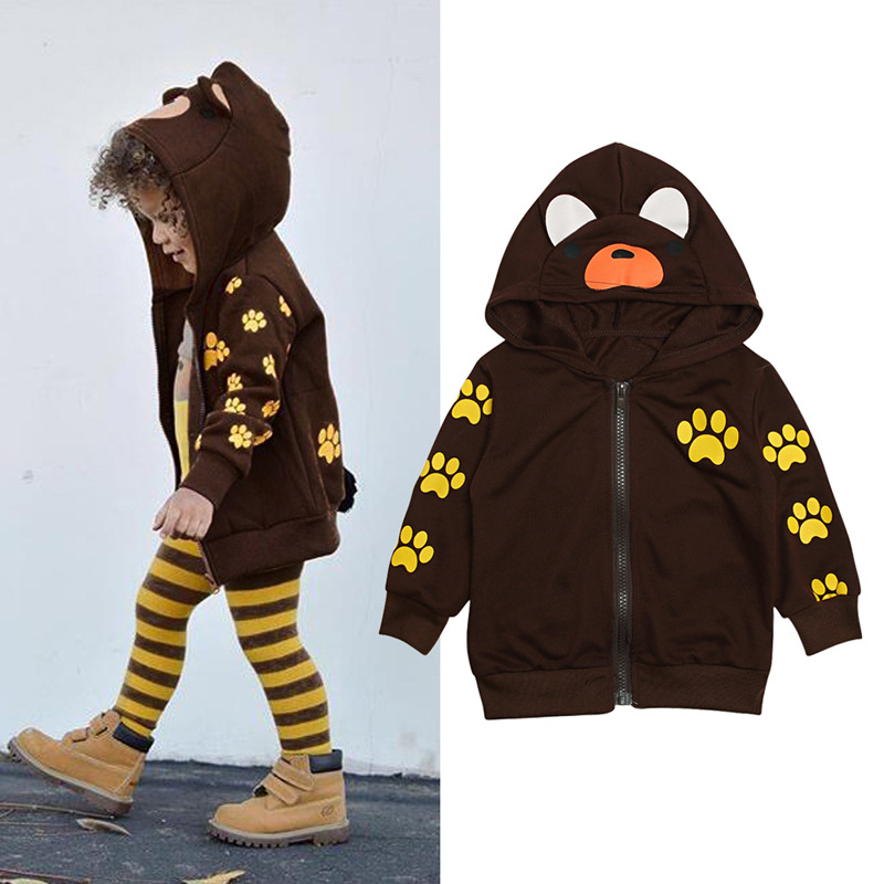 

Toddler Baby Boys Coat Hooded Autumn Comfort Soft Long Sleeve Personality Printing Animal Lovely Spring Leisure Jackets, Brown